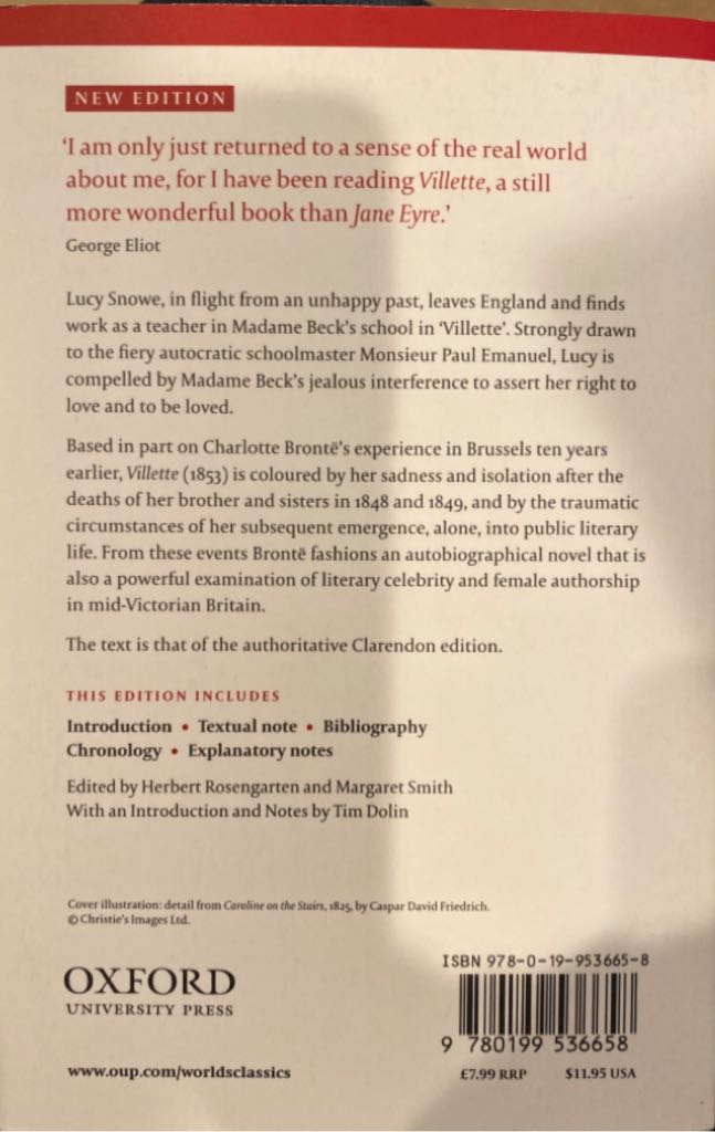 Villette - Charlotte Bronte (Oxford Univsersity Press - Paperback) book collectible [Barcode 9780199536658] - Main Image 2