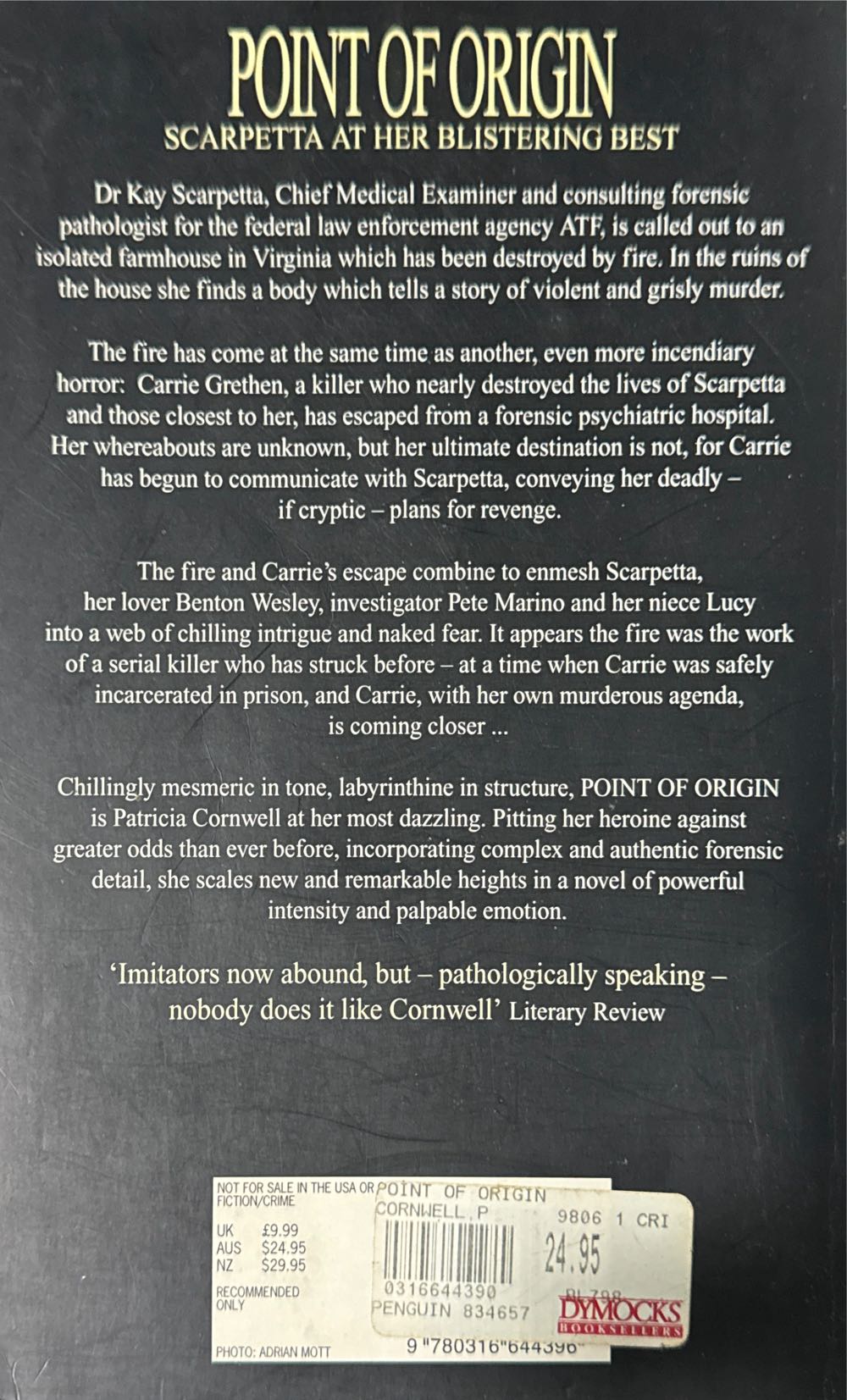 Scarpetta 9-Point of Origin - Patricia Cornwell (Little Brown & Company - Trade Paperback) book collectible [Barcode 9780316644396] - Main Image 2