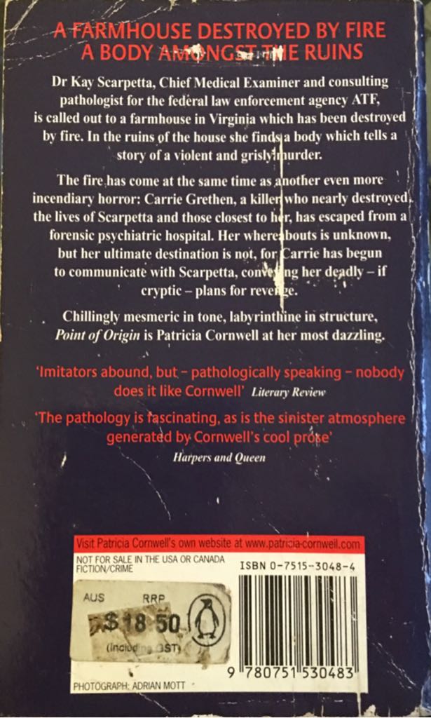 Point of Origin - Patricia Cornwell (Time Warner Books - Paperback) book collectible [Barcode 9780751530483] - Main Image 2