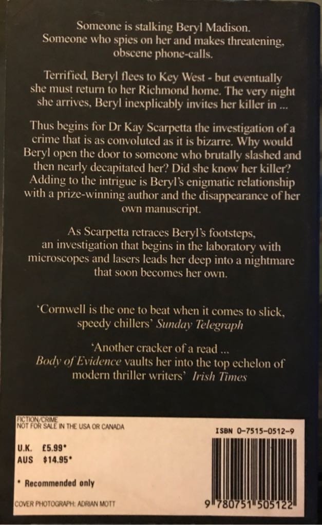 Body of Evidence - Patricia Cornwell (Warner Books - Paperback) book collectible [Barcode 9780751505122] - Main Image 2