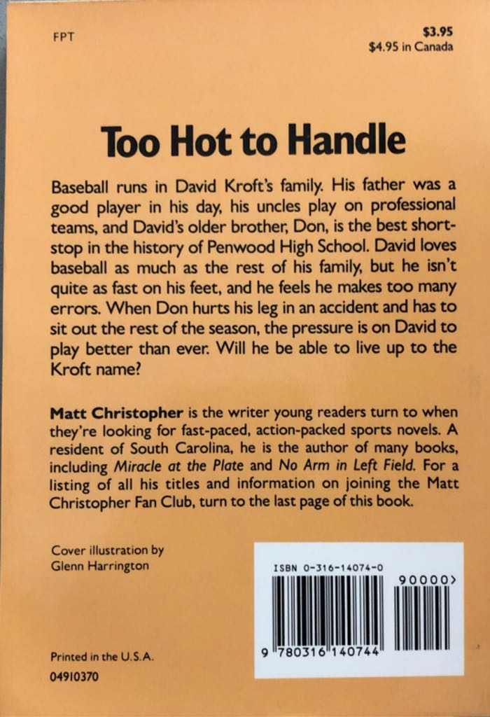 Too Hot to Handle - Matt Christopher (Little Brown) book collectible [Barcode 9780316140744] - Main Image 2