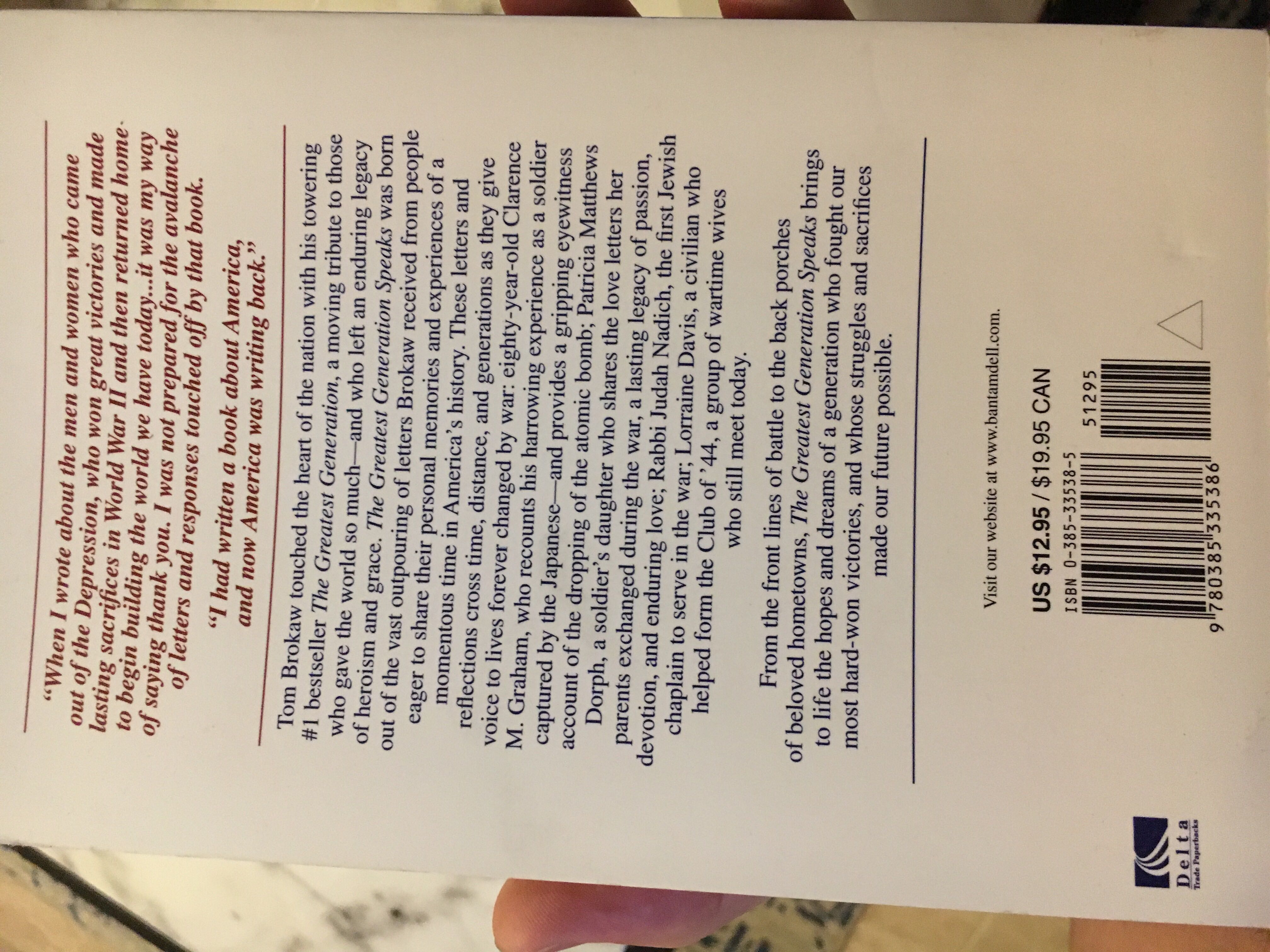 Greatest Generation Speaks Letters and Reflections - Tom Brokaw (- Paperback) book collectible [Barcode 9780385335386] - Main Image 2