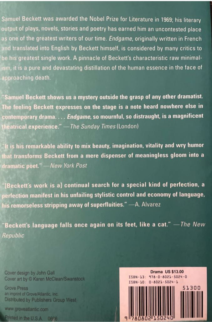 Endgame - Samuel Beckett (Grove Press - Paperback) book collectible [Barcode 9780802150240] - Main Image 2