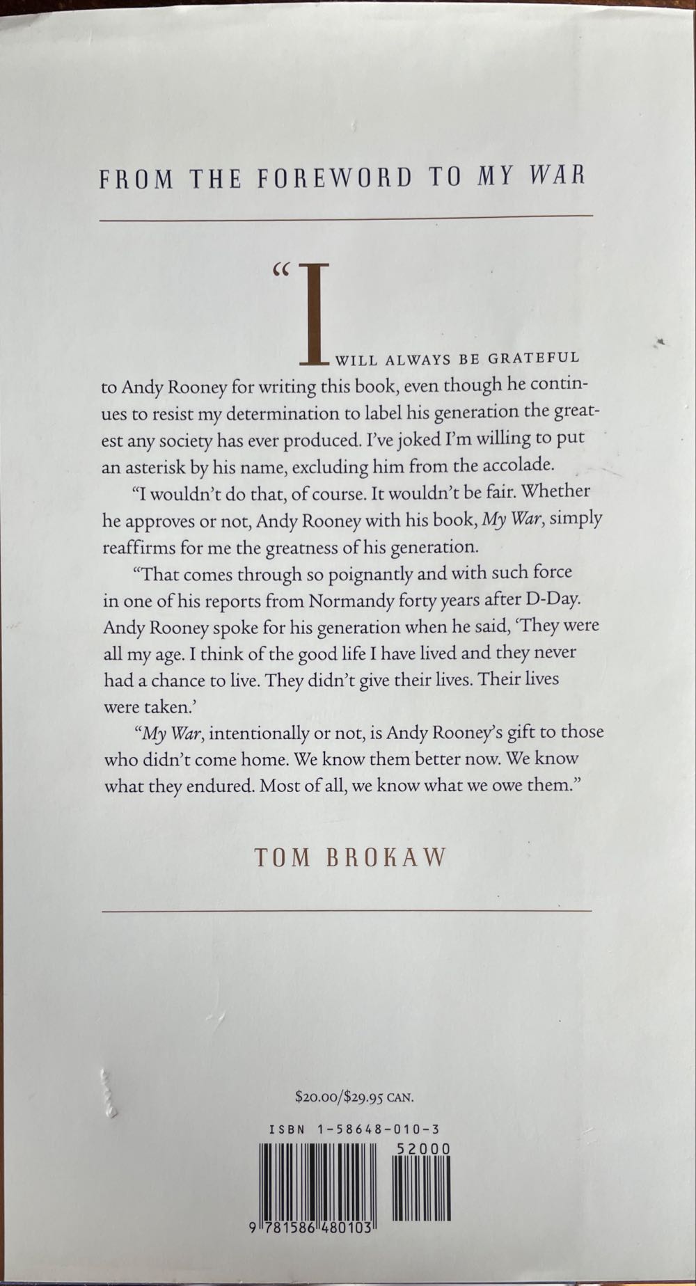 My War - Andy Rooney (PublicAffairs - Hardcover) book collectible [Barcode 9781586480103] - Main Image 2
