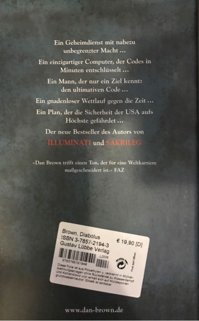 Diabolus - Dan Brown (Bastei Lübbe - Hardcover) book collectible [Barcode 9783785721940] - Main Image 2