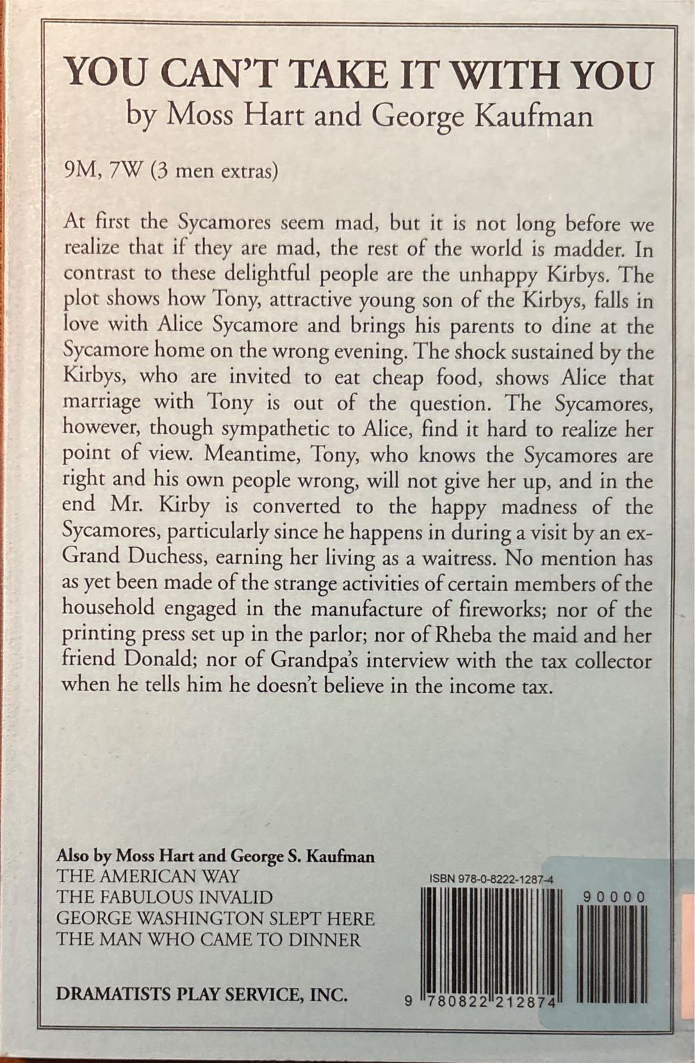 You Cant Take It With You - Moss Hart (Dramatic Play Services, Inc. - Paperback) book collectible [Barcode 9780822212874] - Main Image 2