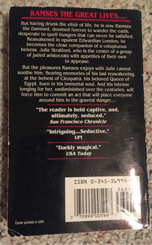 The Mummy - Anne Rice (Ballantine Books - Paperback) book collectible [Barcode 9780345369949] - Main Image 2