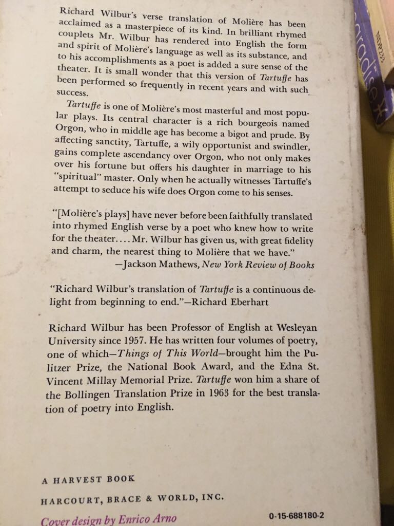 Tartuffe - Molière (A Harvest Book - Paperback) book collectible - Main Image 2