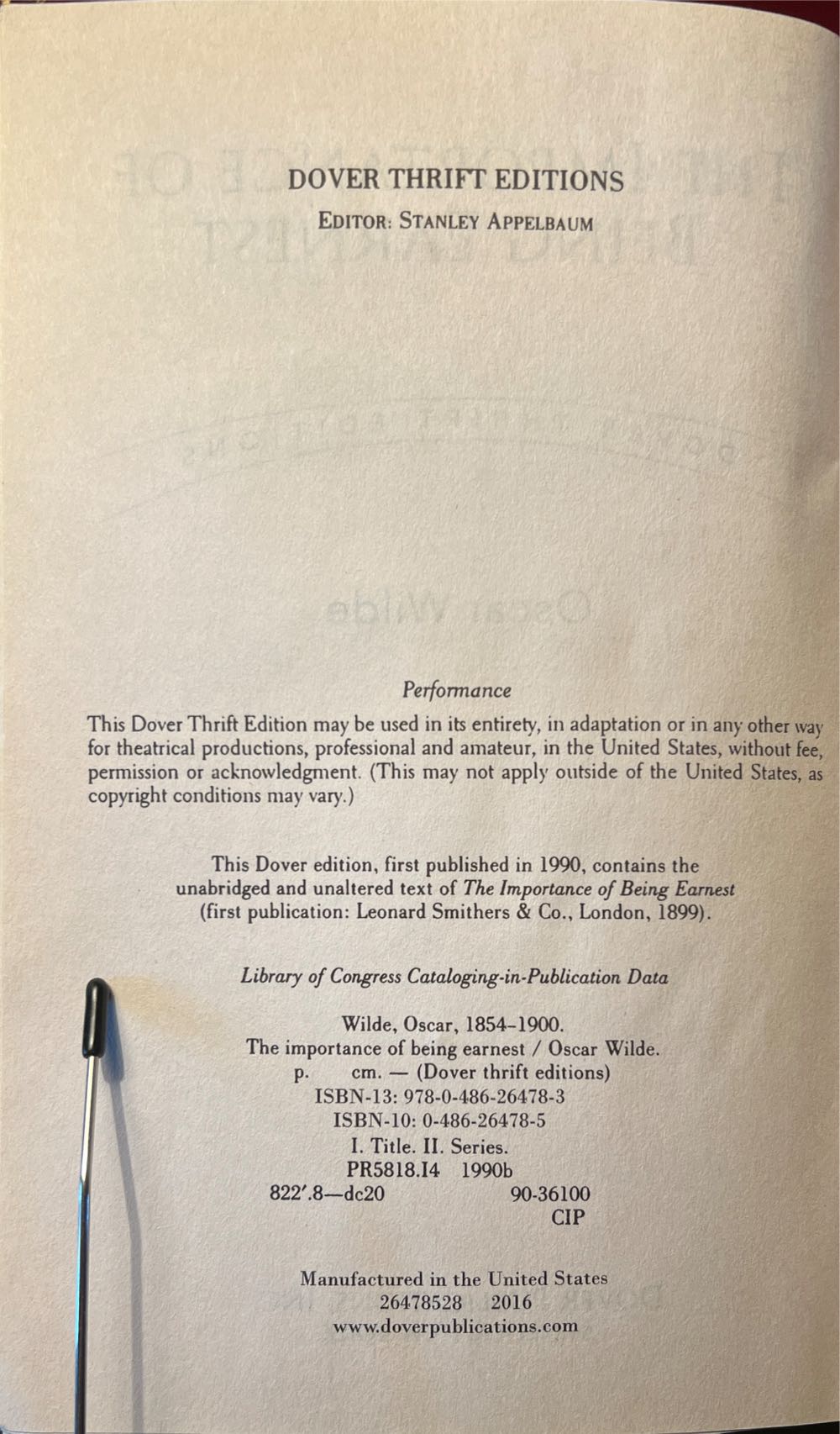 The Importance of Being Earnest - Oscar Wilde (Dover Publications, Inc. - Paperback) book collectible [Barcode 9780486264783] - Main Image 4