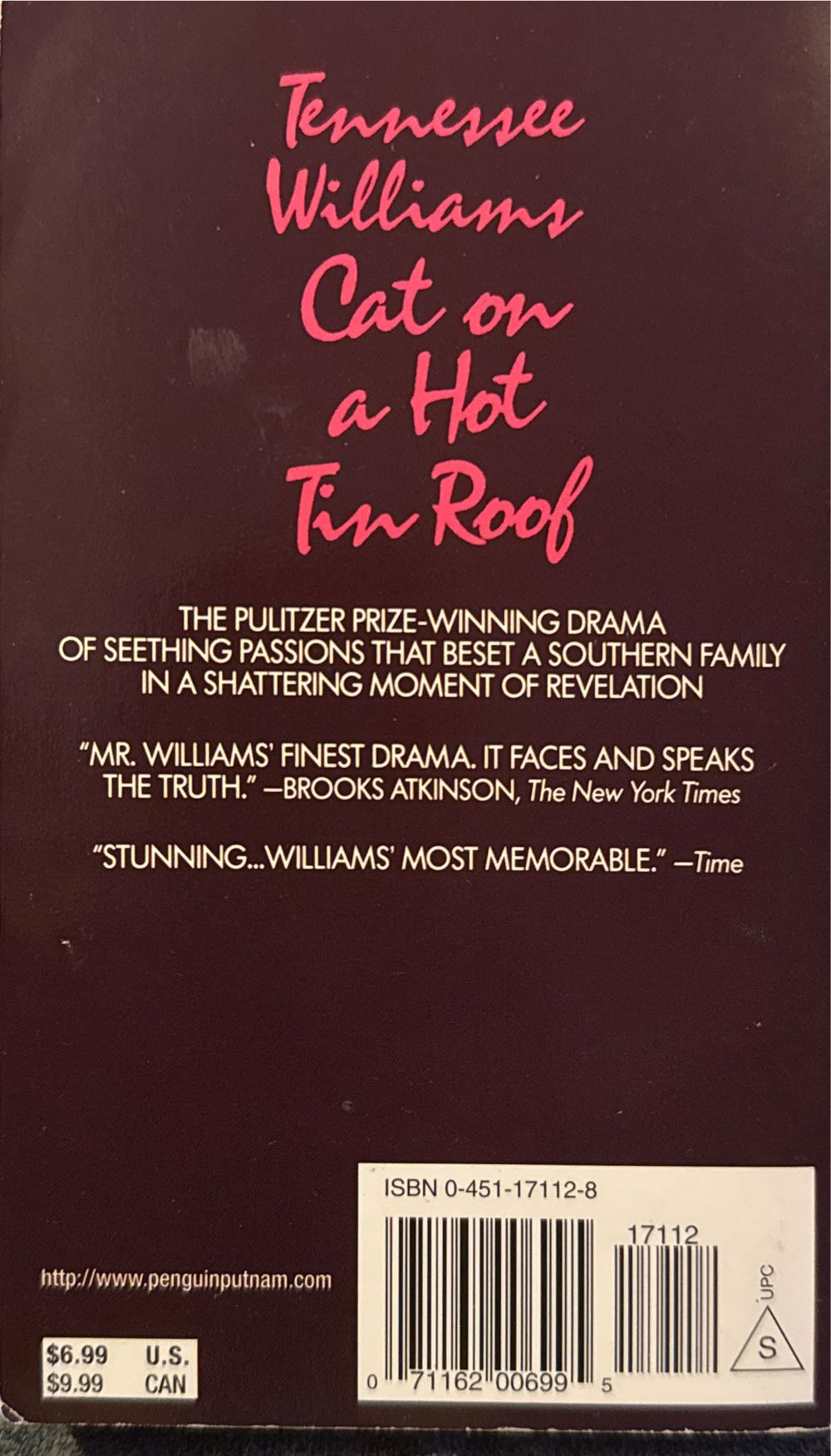 Cat on a Hot Tin Roof - Tennessee Williams (Signet Books - Paperback) book collectible [Barcode 9780451171122] - Main Image 2