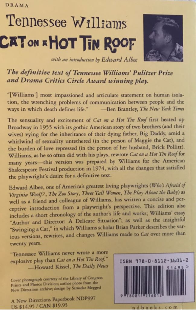 Cat on a Hot Tin Roof - Tennessee Williams (New Directions Publishing Corporation - Paperback) book collectible [Barcode 9780811216012] - Main Image 2