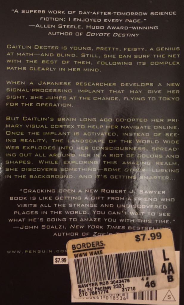 WWW: Wake - Robert J. Sawyer (Ace Books - Paperback) book collectible [Barcode 9780441018536] - Main Image 2