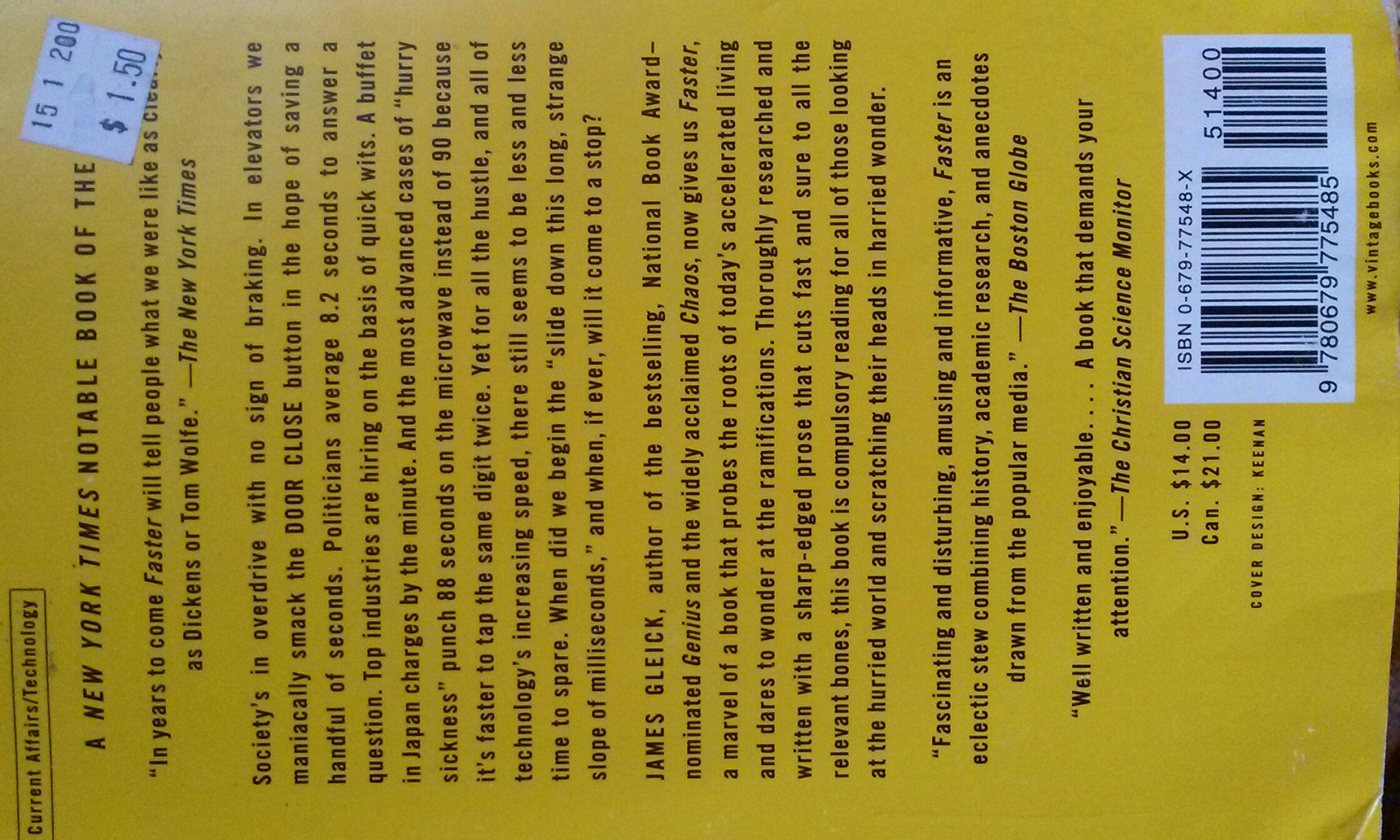 FasterThe Acceleration of Just About Everything James GleickNON-FICTION ENGLISH - James Gleick (A Vintage Book - Paperback) book collectible [Barcode 9780679775485] - Main Image 2