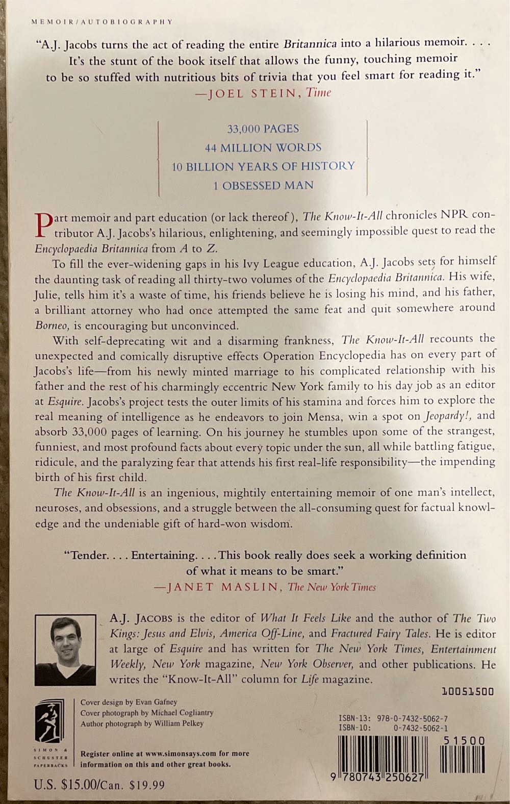 The Know-It-All: One Man’s Humble Quest to Become the Smartest Person in the World - A.J. Jacobs (Simon & Schuster Paperbacks - Paperback) book collectible [Barcode 9780743250627] - Main Image 2