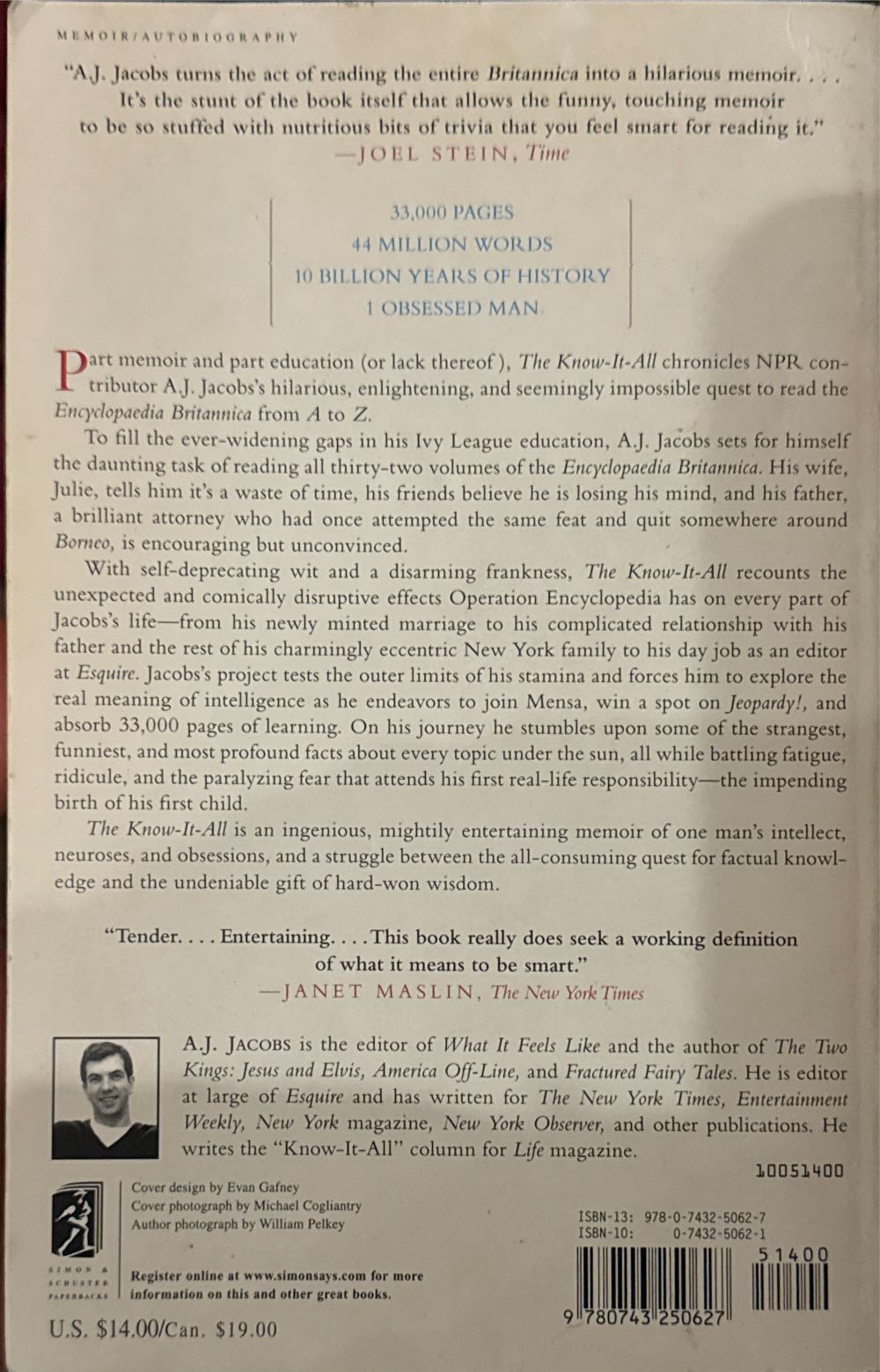 The Know-It-All: One Man’s Humble Quest to Become the Smartest Person in the World - A.J. Jacobs (Simon & Schuster Paperbacks - Paperback) book collectible [Barcode 9780743250627] - Main Image 4