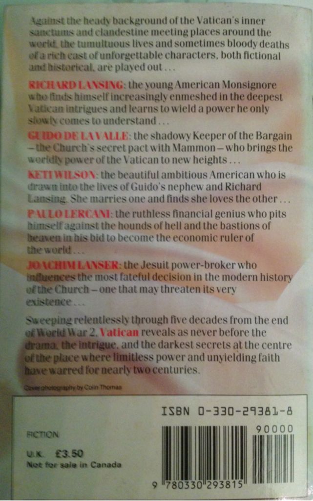 Vatican - Malachi Martin (Harper & Row, Publishers, New York - Hardcover) book collectible [Barcode 9780330293815] - Main Image 2