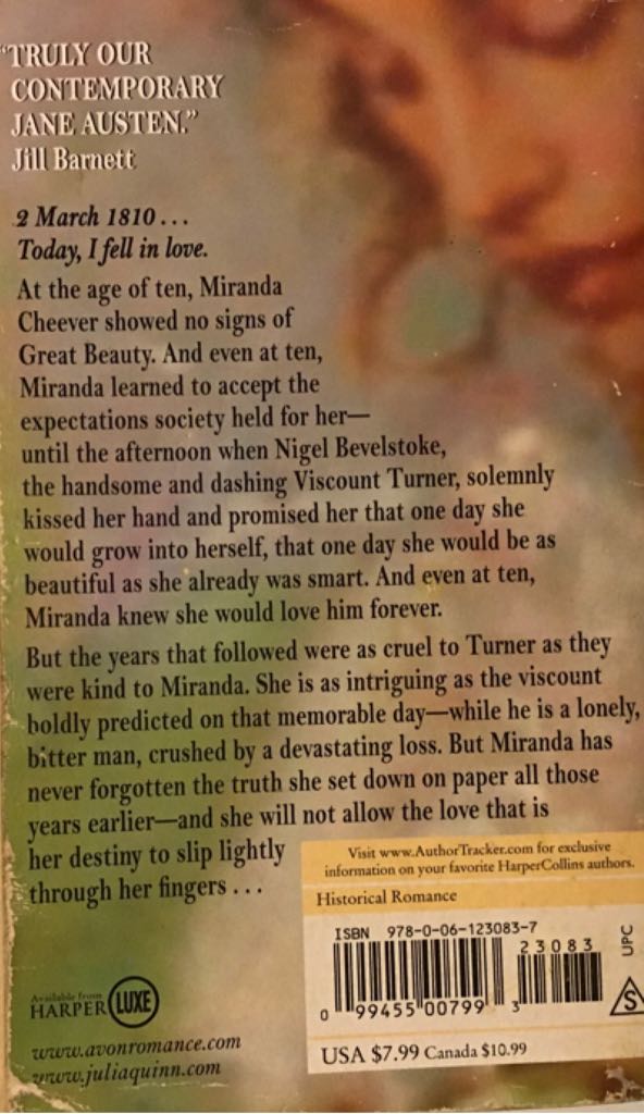 Bevelstoke #1 The Secret Diaries of Miss Miranda Cheever - Julia Quinn (Avon - Paperback) book collectible [Barcode 9780061230837] - Main Image 2