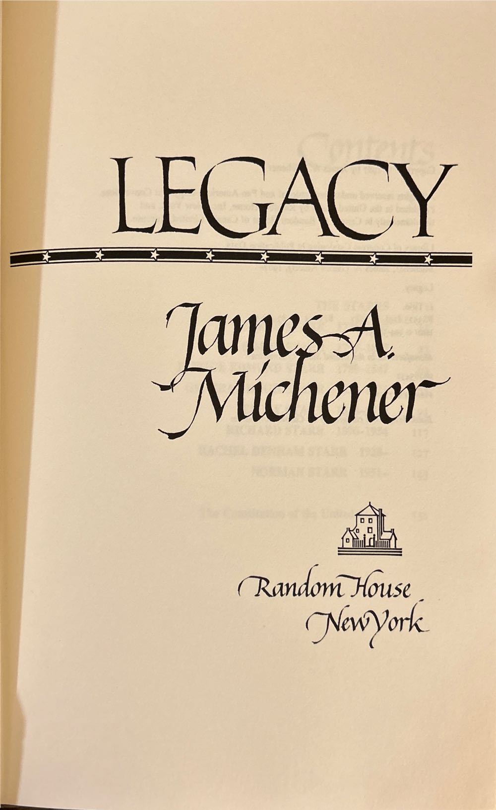 Legacy - James A. Michener (Random House Inc - Hardcover) book collectible [Barcode 9780394564326] - Main Image 3