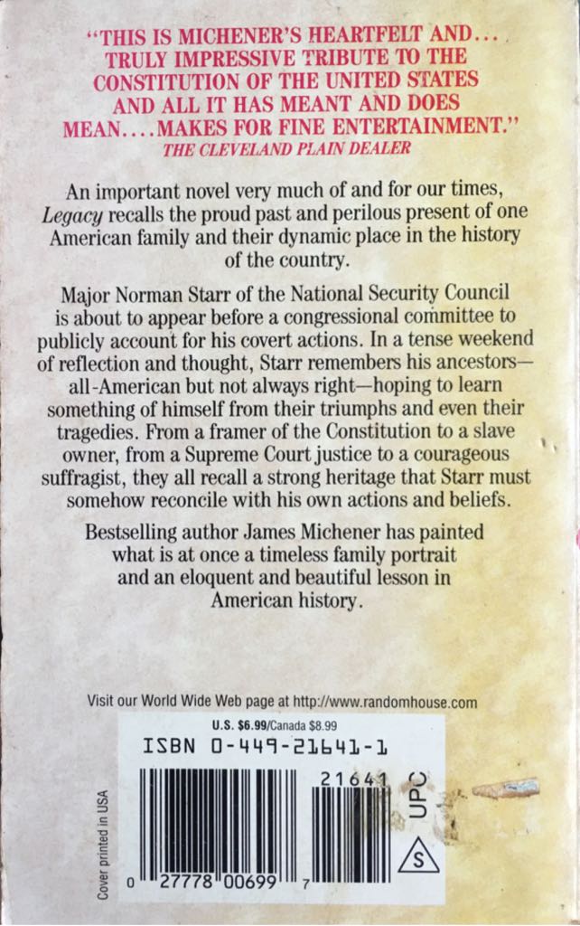 Legacy - James A. Michener (Fawcett Crest - Paperback) book collectible [Barcode 9780449216415] - Main Image 2