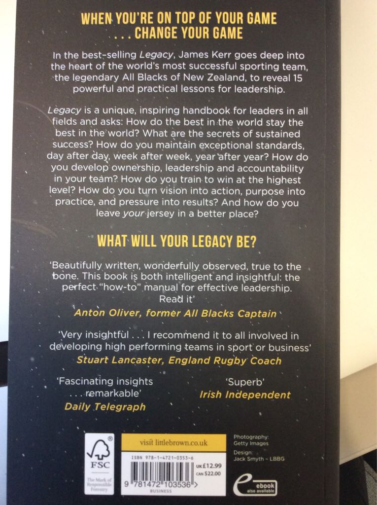 Legacy - James Kerr (Constable - Paperback) book collectible [Barcode 9781472103536] - Main Image 2