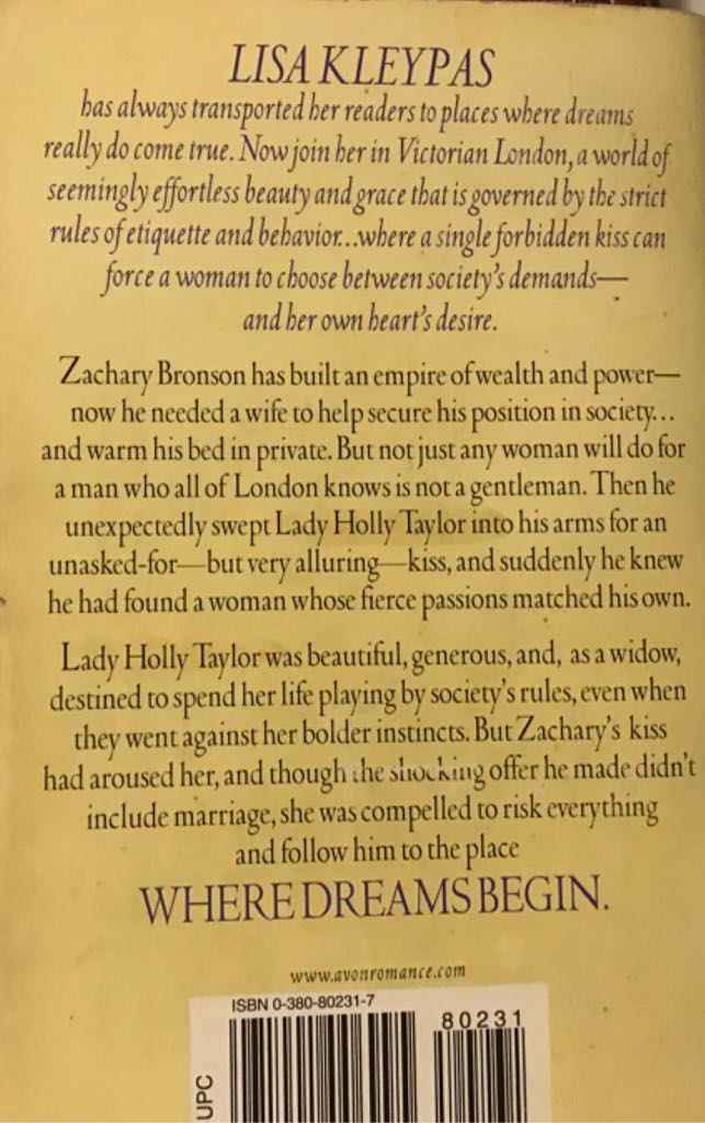 Where Dreams Begin - Lisa Kleypas (Avon Historical Romance - Paperback) book collectible [Barcode 9780380802319] - Main Image 2