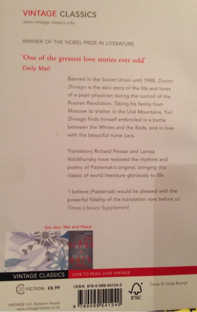 Doctor Zhivago - Boris Pasternak (Vintage Classic - Paperback) book collectible [Barcode 9780099541240] - Main Image 2