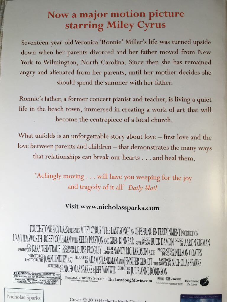 The Last Song - Nicholas Sparks (Hachette - Kindle) book collectible [Barcode 9780751543261] - Main Image 2