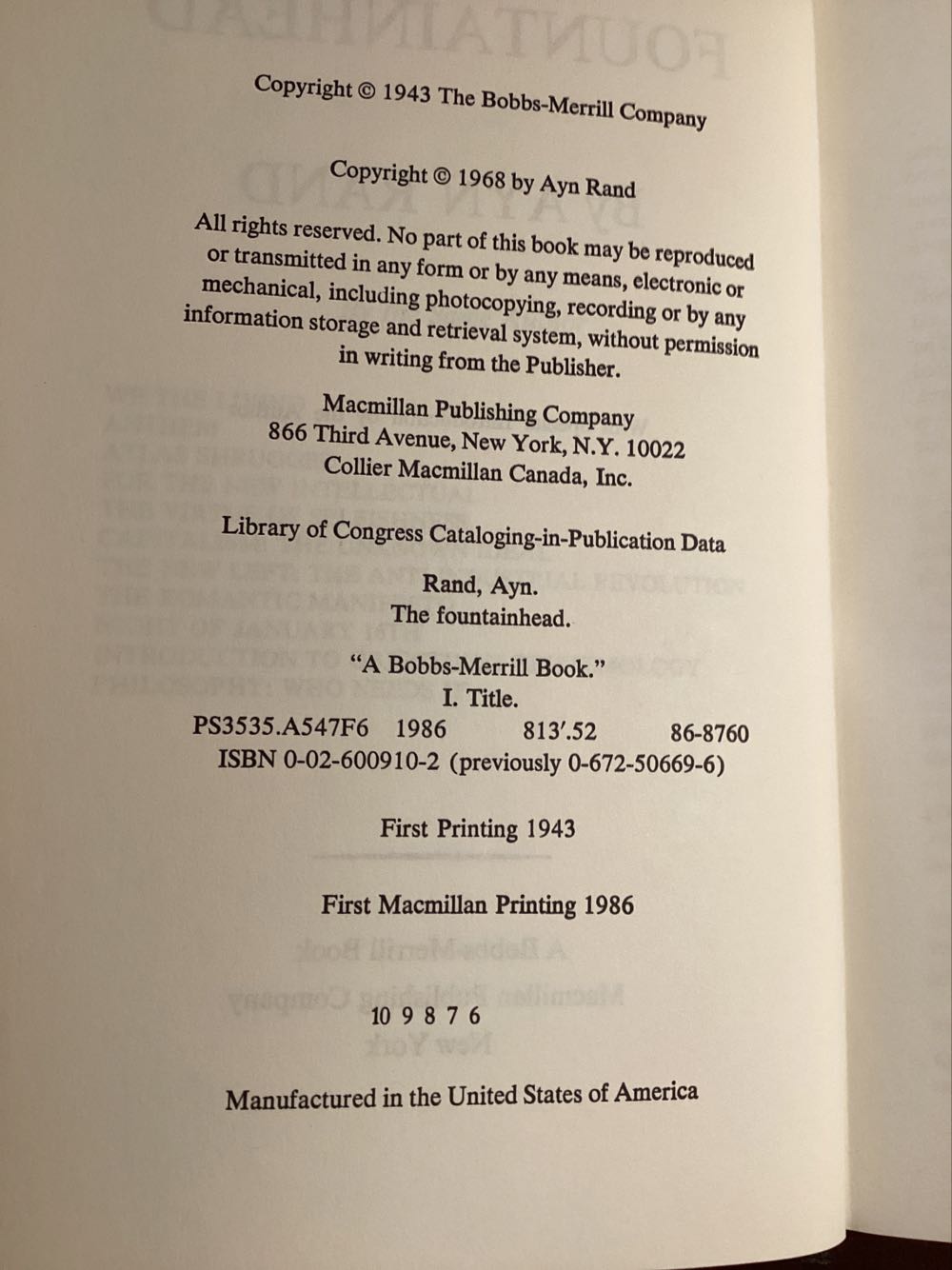 The Fountainhead - Ayn Rand (Bobbs-Merrill Company - Hardcover) book collectible [Barcode 9780026009102] - Main Image 2