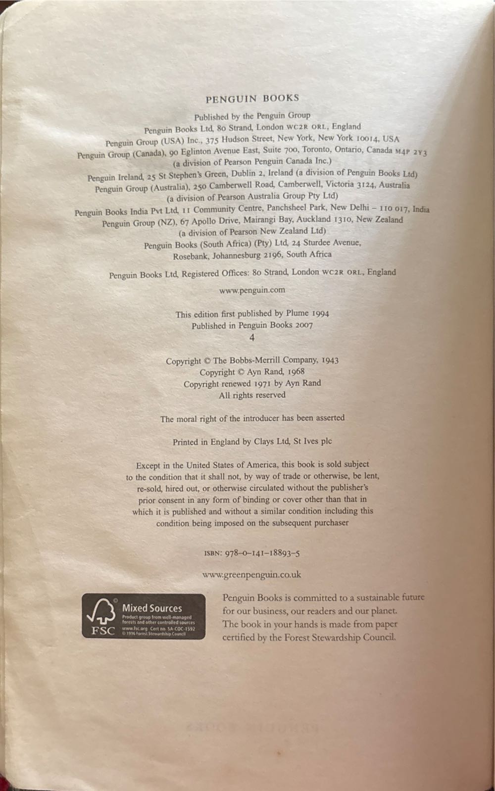 The Fountainhead - Ayn Rand (Penguin Publishing Group - Paperback) book collectible [Barcode 9780141188621] - Main Image 3