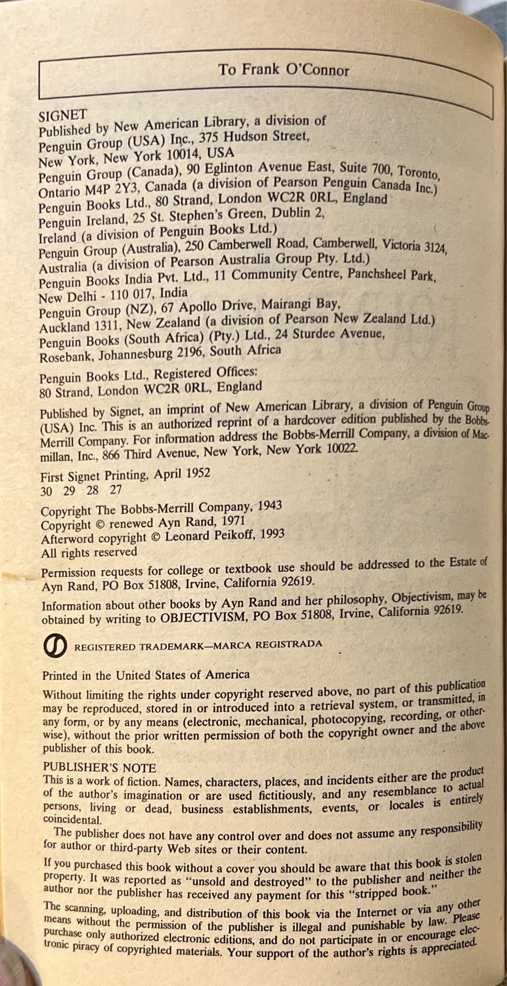 The Fountainhead - Ayn Rand (Signet Classics - Paperback) book collectible [Barcode 9780451191151] - Main Image 3