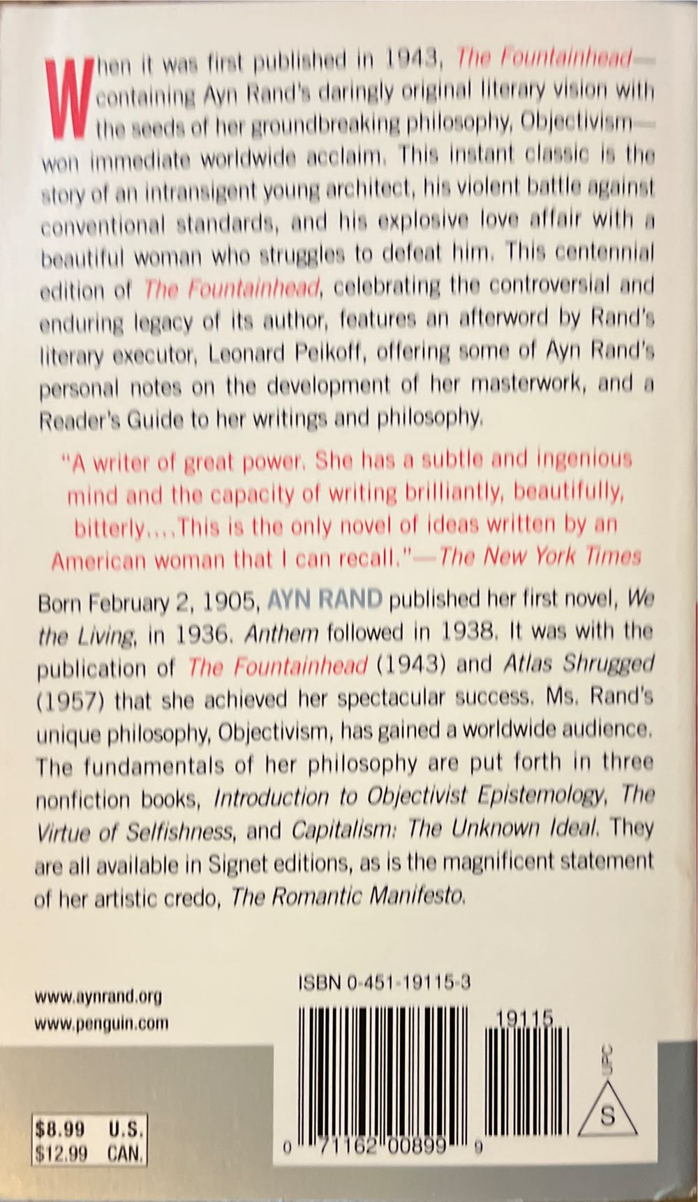 The Fountainhead - Ayn Rand (Signet Classics - Paperback) book collectible [Barcode 9780451191151] - Main Image 4