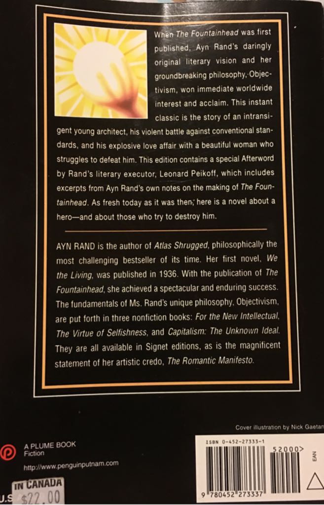 The Fountainhead - Ayn Rand (Plume Books - Paperback) book collectible [Barcode 9780452273337] - Main Image 2