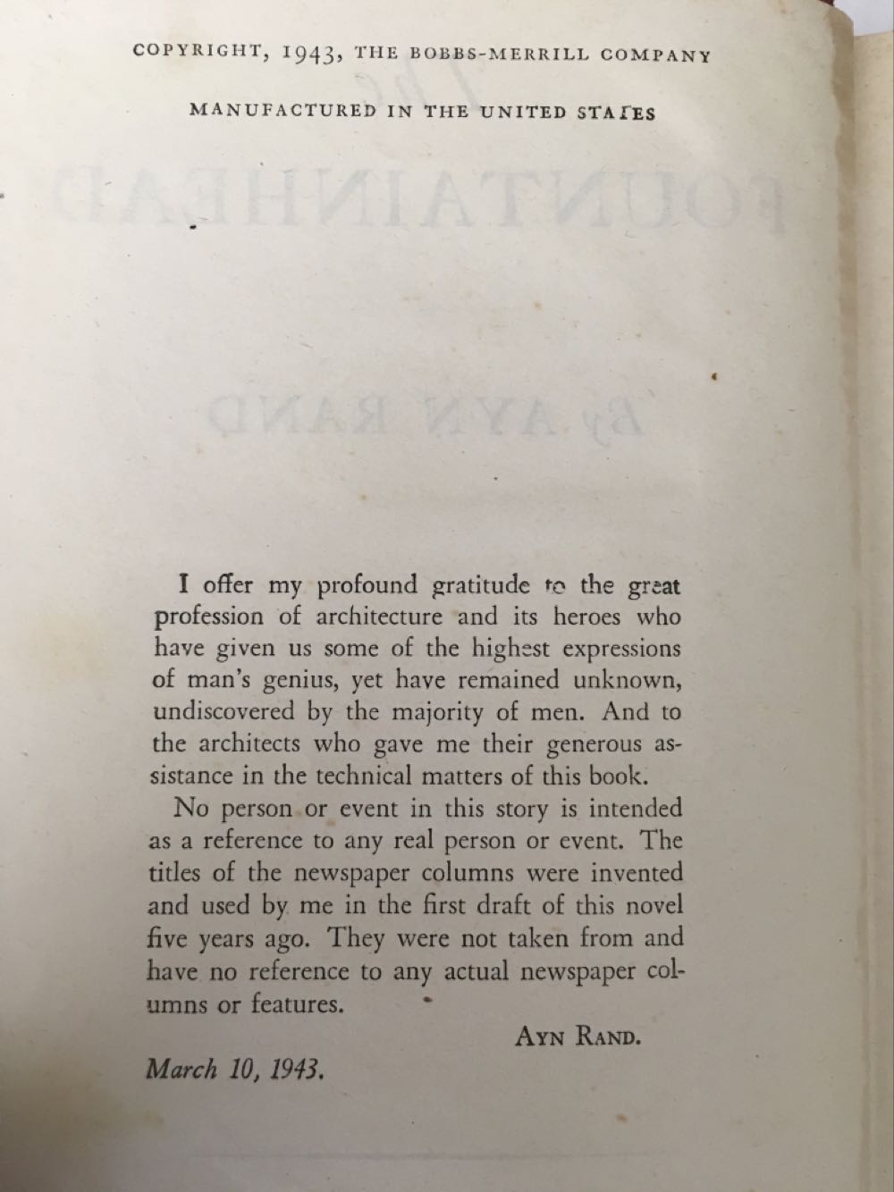 The Fountainhead - Ayn Rand (The Bobbs-Merrill Company - Hardcover) book collectible - Main Image 3