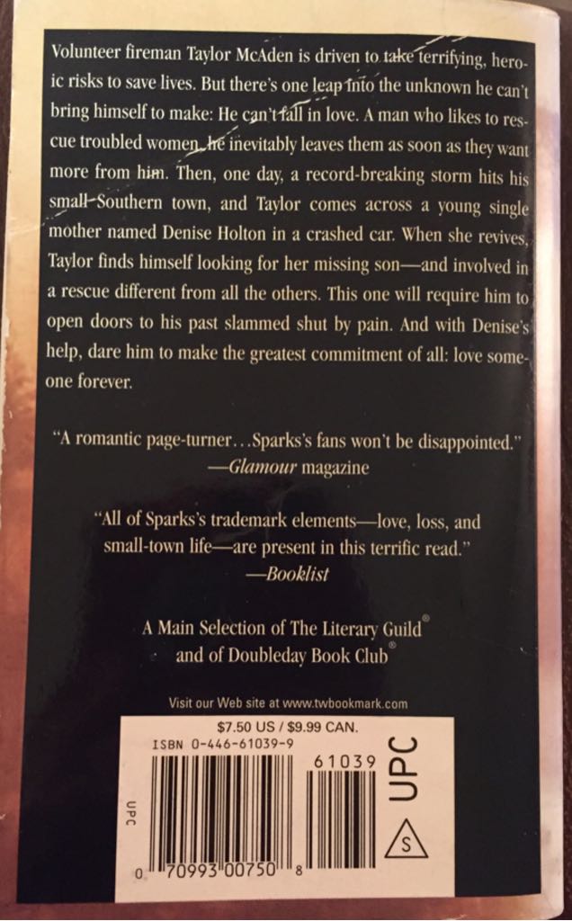 The Rescue - Nicholas Sparks (A Warner Book - Paperback) book collectible [Barcode 9780446610391] - Main Image 2