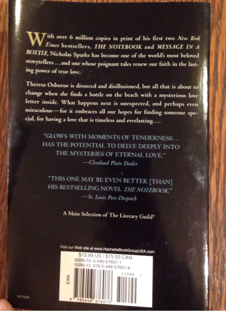 Message in a Bottle - Nicholas Sparks (Grand Central Publishing - Paperback) book collectible [Barcode 9780446676076] - Main Image 2