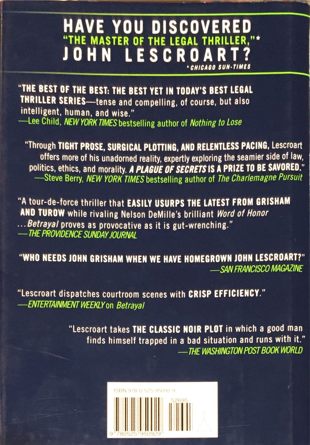 John Lescroart: A Plague Of Secrets - John Lescroart (Dutton - Hardcover) book collectible [Barcode 9780525950929] - Main Image 2