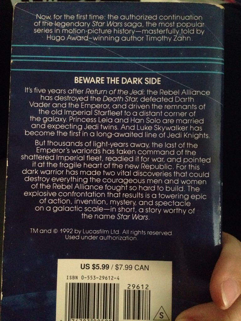 Heir to the Empire - Timothy Zahn (Bantam Spectra - Paperback) book collectible [Barcode 9780553296129] - Main Image 2