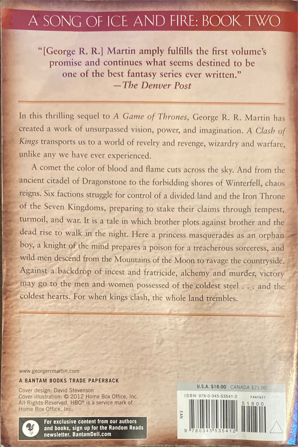 A Clash of Kings - George R.R. Martin (Bantam - Trade Paperback) book collectible [Barcode 9780345535412] - Main Image 2