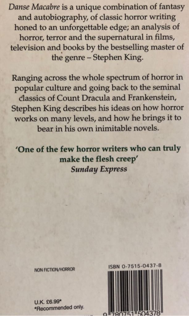 Danse Macabre - Stephen King (New English Library - Paperback) book collectible [Barcode 9780751504378] - Main Image 2