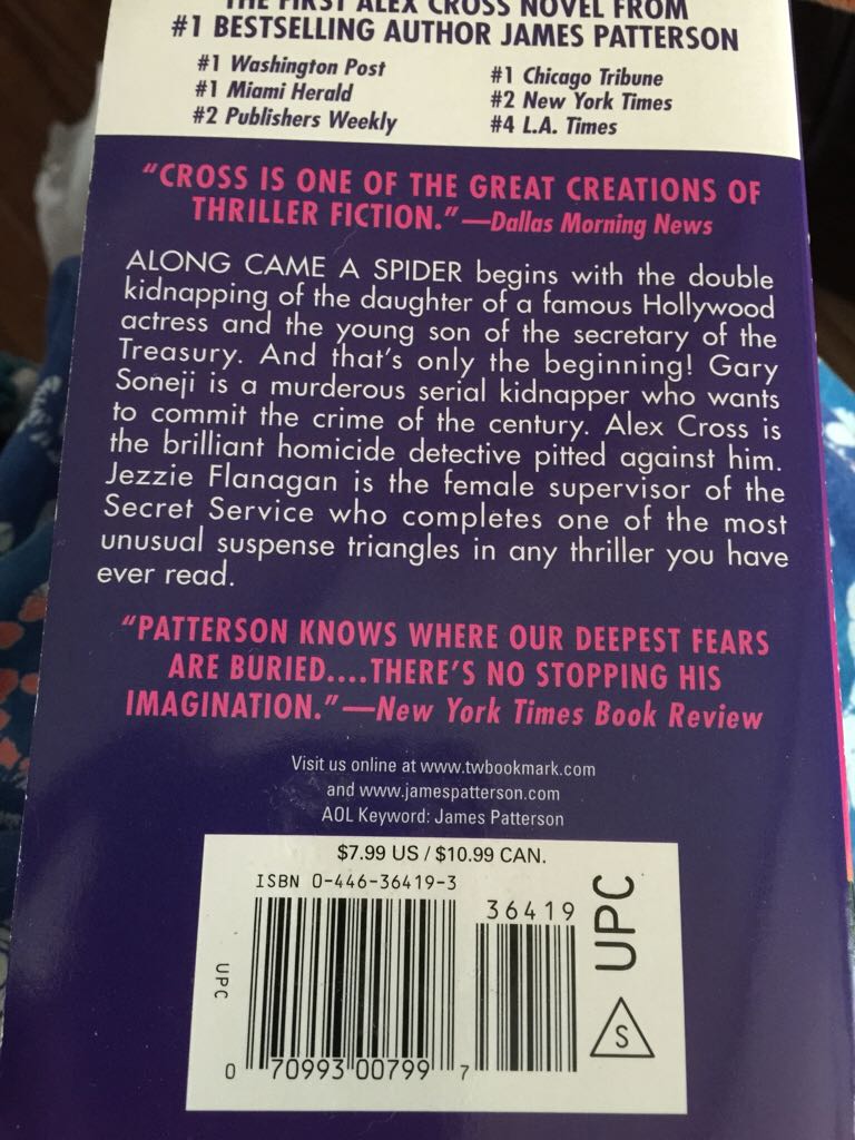 Along Came a Spider - James Patterson (Warner Books - Paperback) book collectible [Barcode 9780446364195] - Main Image 2