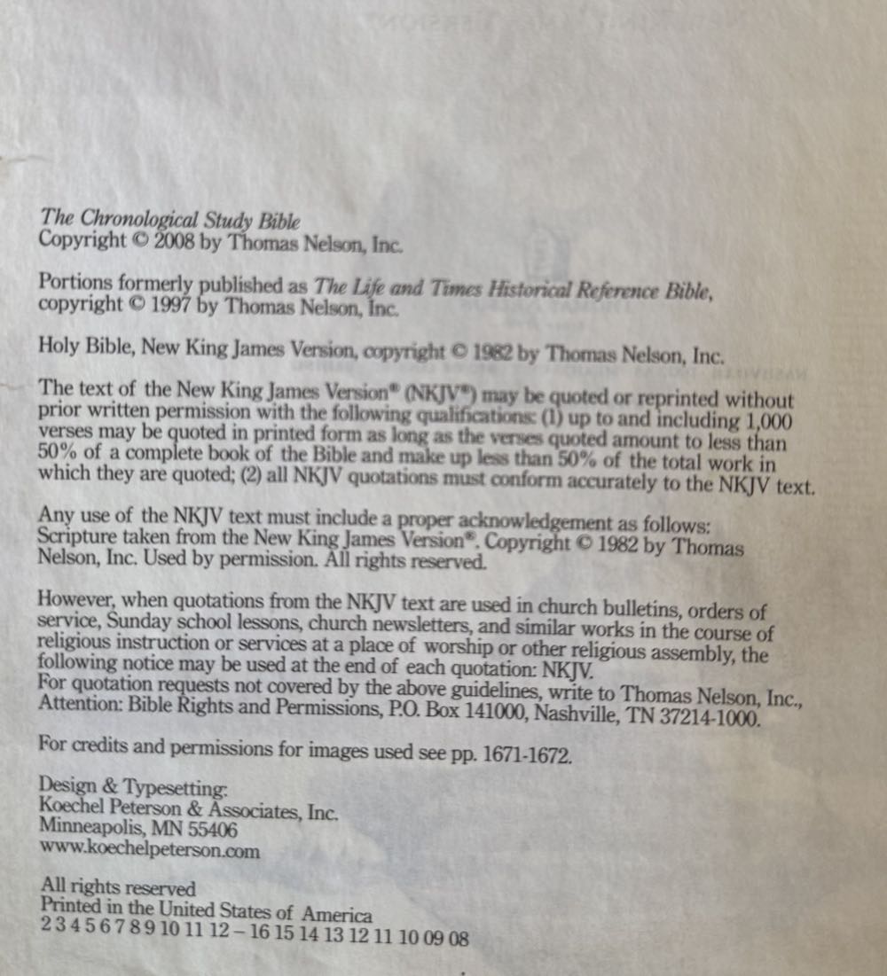 The Chronological Study Bible: New King James Version - Thomas Nelson (Thomas Nelson - Calf-Binding) book collectible [Barcode 9780718020699] - Main Image 3