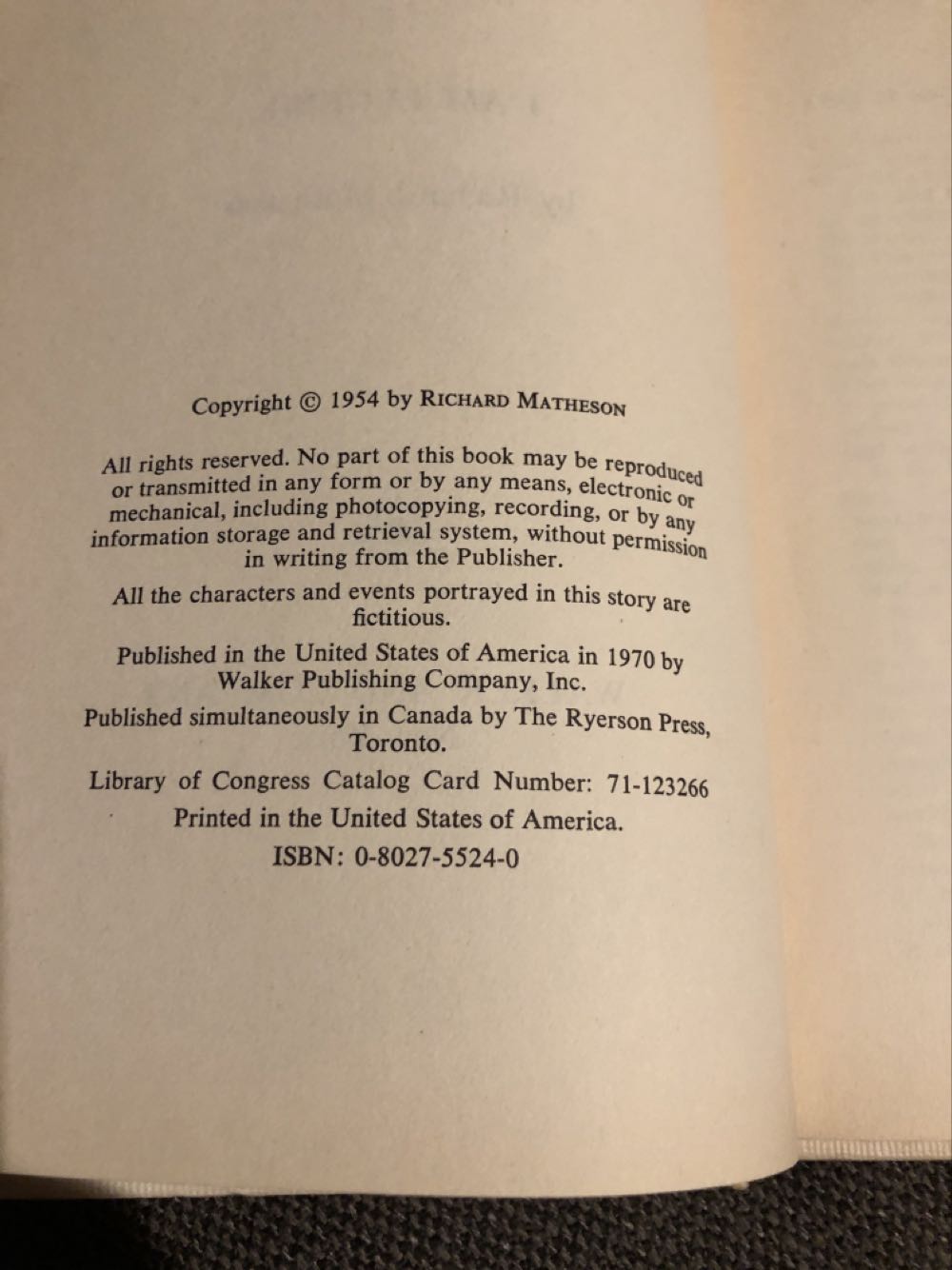 I Am Legend - Matheson, Richard (Harold Matson Company, Inc. - Hardcover) book collectible - Main Image 3