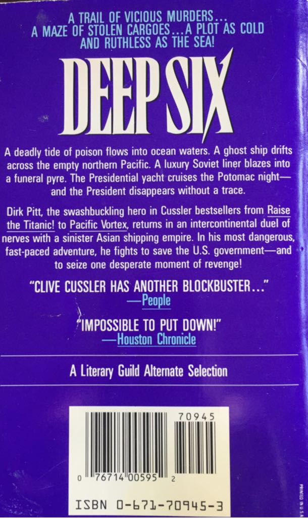 Deep Six - Clive Cussler (Pocket Books - Paperback) book collectible [Barcode 9780671709457] - Main Image 2