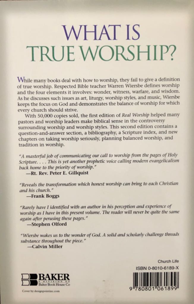 Real Worship: Playground, Battleground, or Holy Ground? () - Warren Wiersbe (Baker Books - Paperback) book collectible [Barcode 9780801061899] - Main Image 2