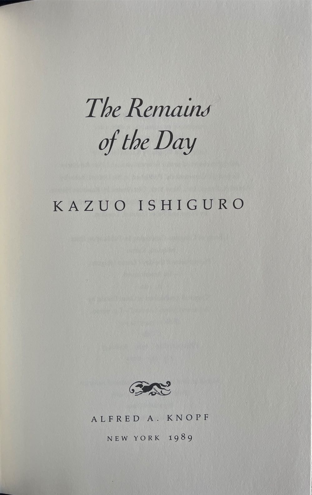 The Remains of the Day - Kazuo Ishiguro (Alfred a Knopf Incorporated - Hardcover) book collectible [Barcode 9780394573434] - Main Image 4
