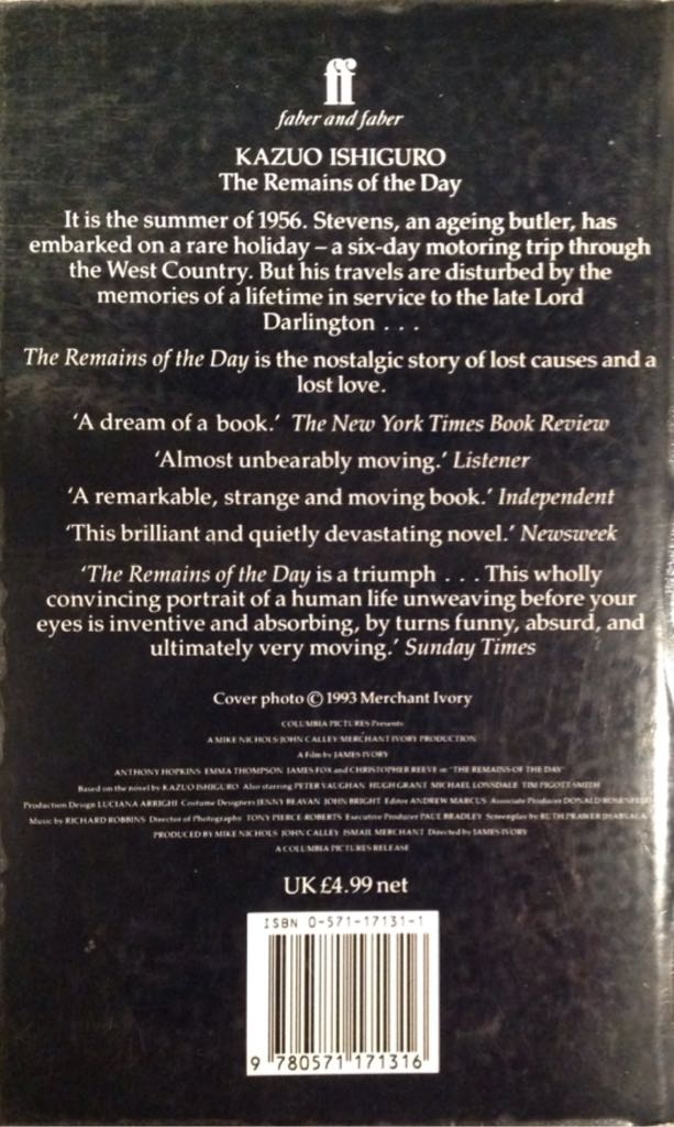 The Remains of the Day - Kazuo Ishiguro (Faber & Faber) book collectible [Barcode 9780571171316] - Main Image 2