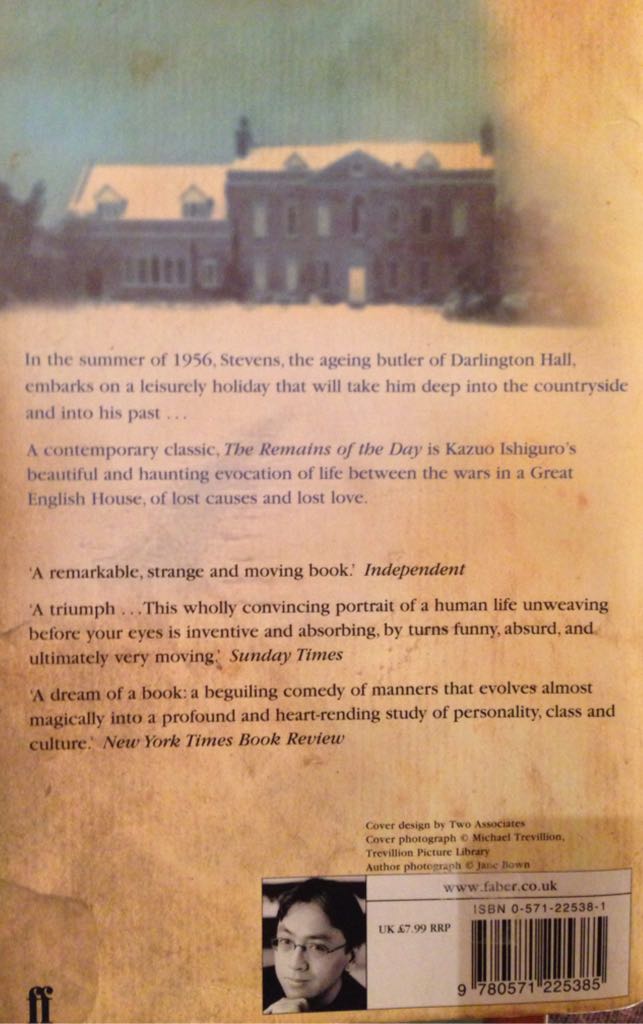 The Remains of the Day - Kazuo Ishiguro (Faber & Faber - Paperback) book collectible [Barcode 9780571225385] - Main Image 2
