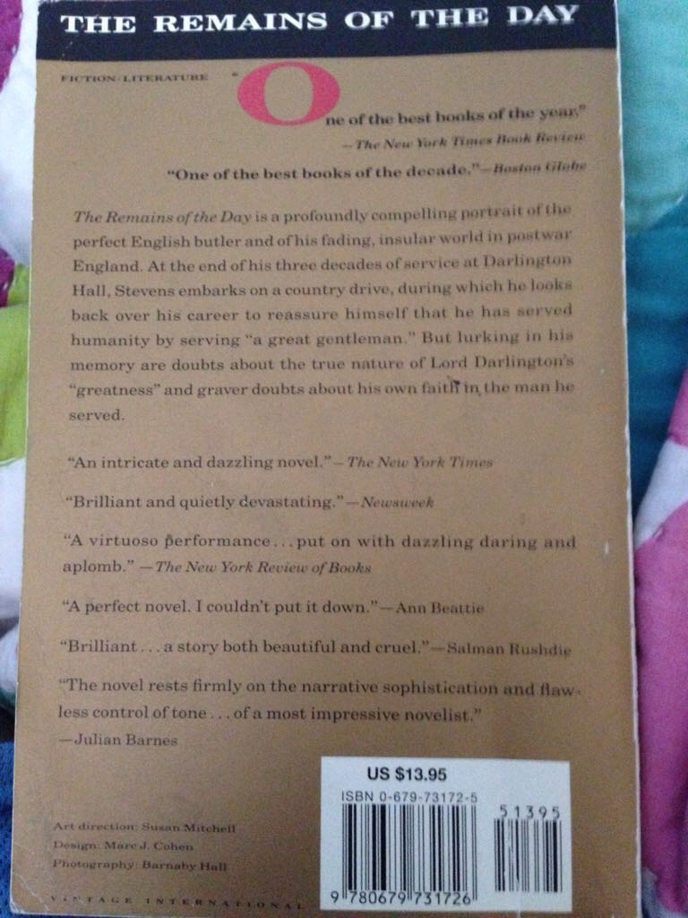 The Remains of the Day - Kazuo Ishiguro (Vintage Books - Trade Paperback) book collectible [Barcode 9780679731726] - Main Image 2