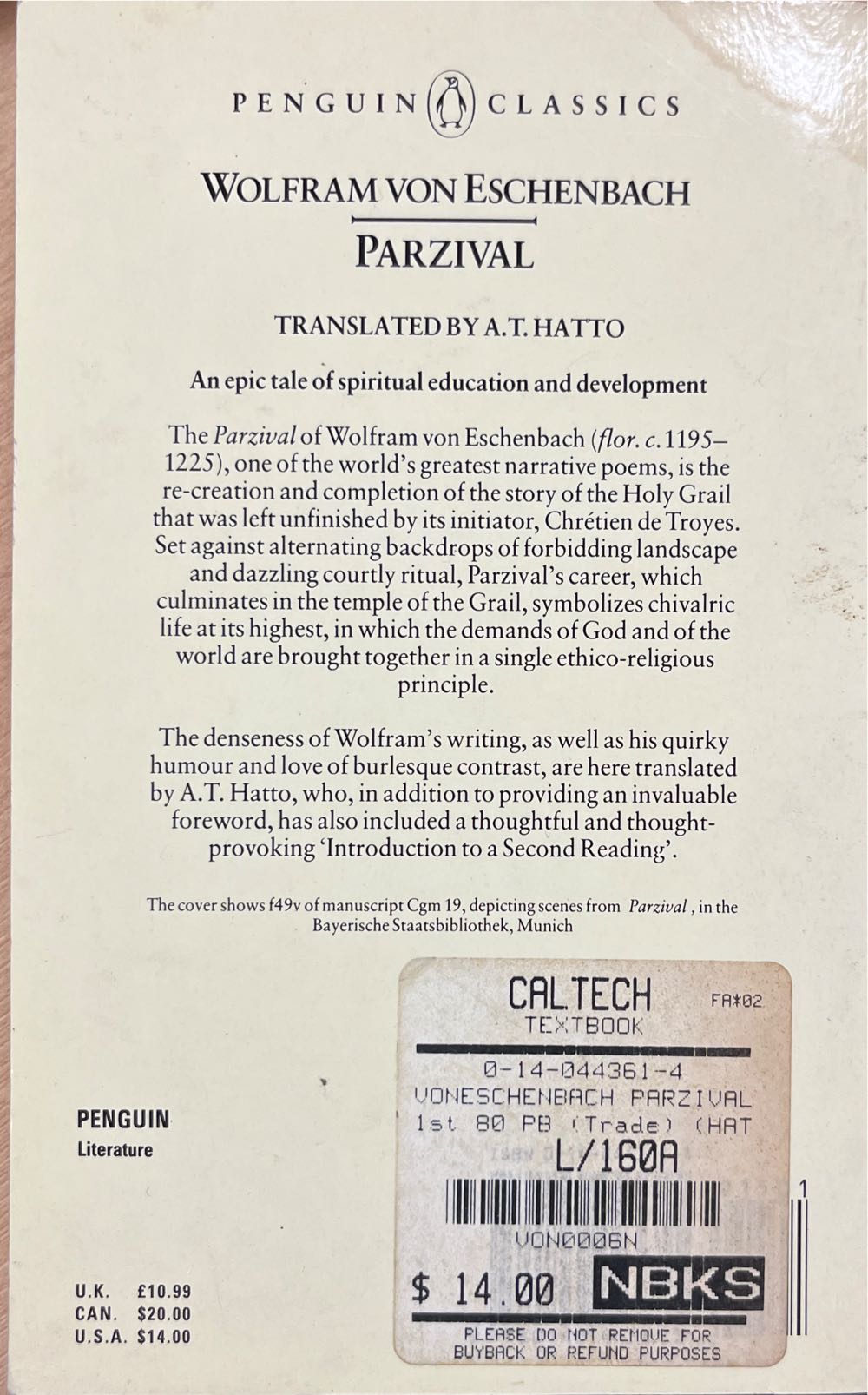 Parzival - Eschenbach, Wolfram von (Black) book collectible [Barcode 9780140443615] - Main Image 2