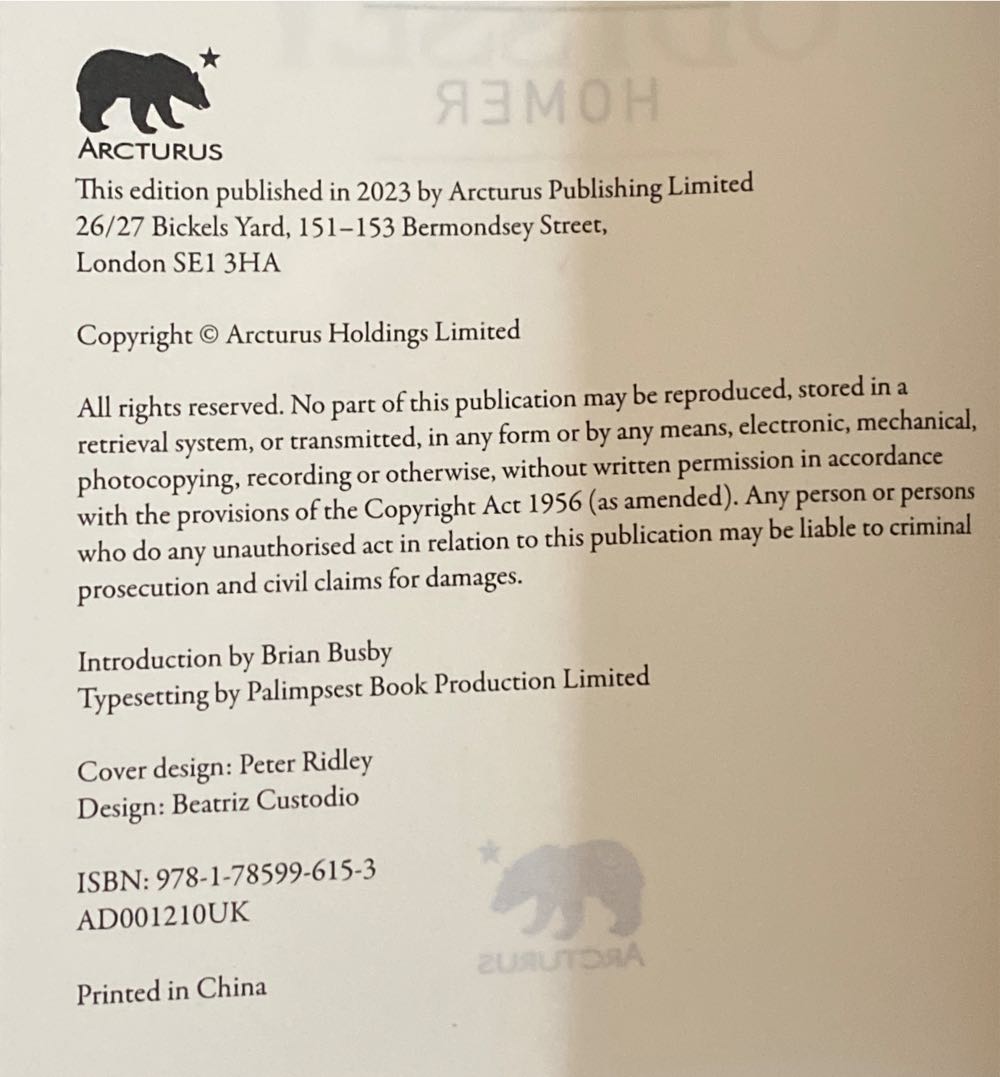 The Odyssey - Homer (Arcturus - Paperback) book collectible [Barcode 9781785996153] - Main Image 3